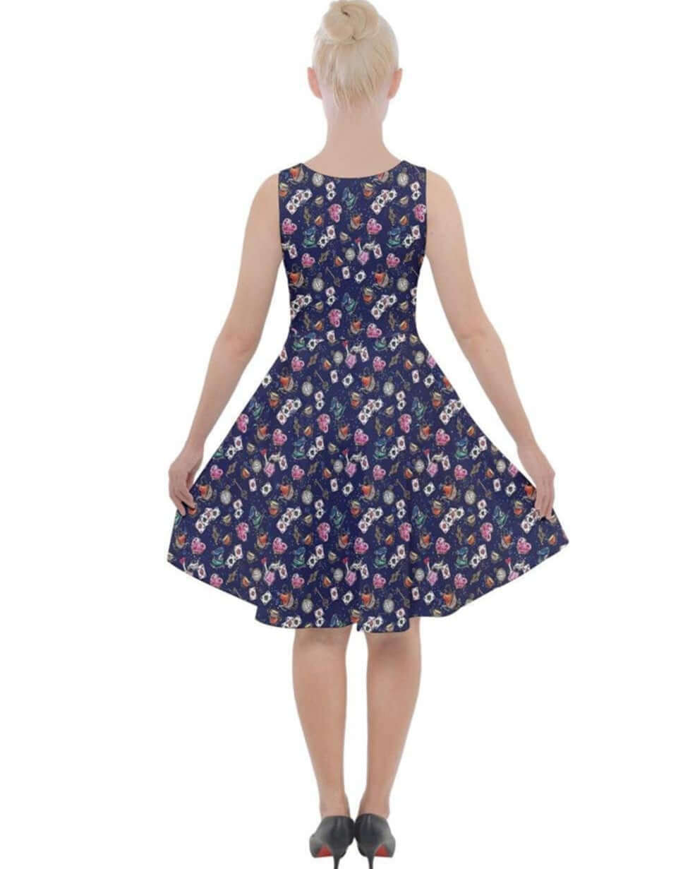 Alice in Wonderland Knee Length Skater Dress With Pockets - Poison Arrow Retro