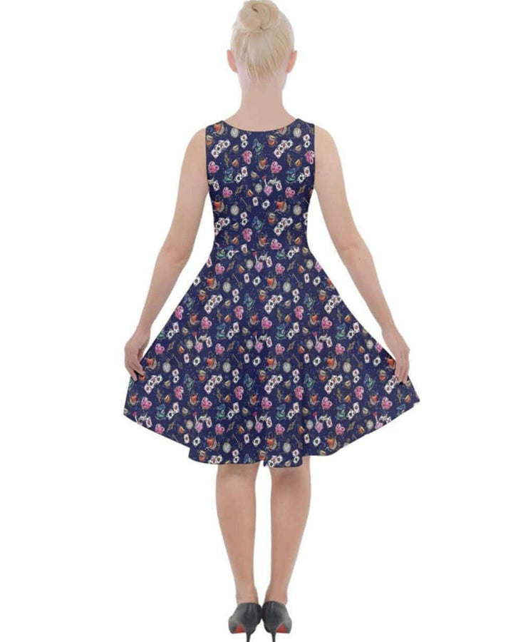 Alice in Wonderland Knee Length Skater Dress With Pockets - Poison Arrow Retro