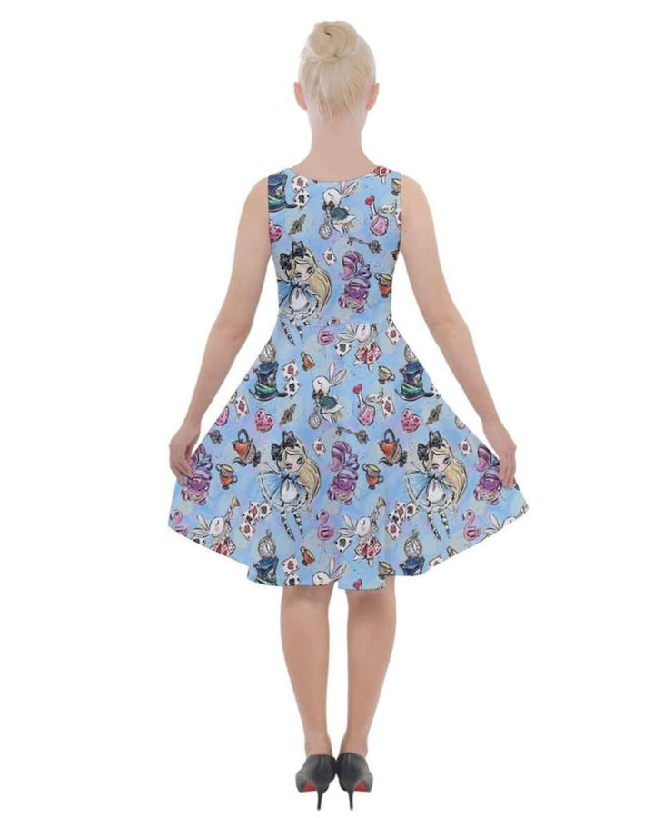 Alice in Wonderland Knee Length Skater Dress With Pockets - Poison Arrow Retro