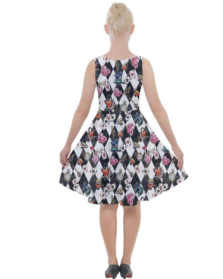 Alice in Wonderland Knee Length Skater Dress With Pockets - Poison Arrow Retro