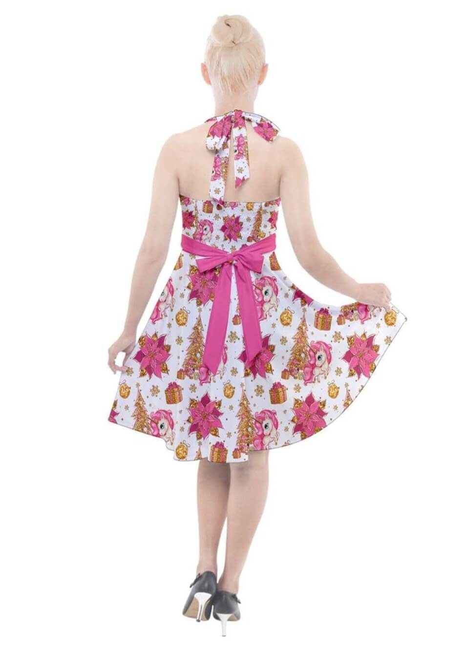 Christmas Unicorns Halter Swing Dress - Poison Arrow Retro