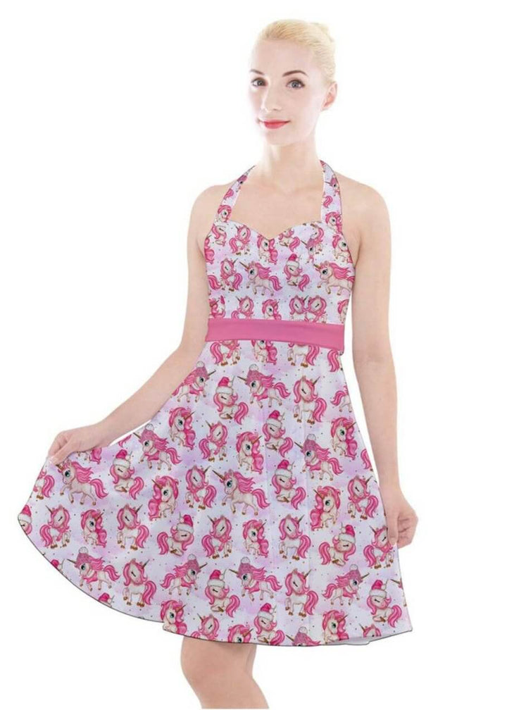 Christmas Unicorns Halter Swing Dress - Poison Arrow Retro