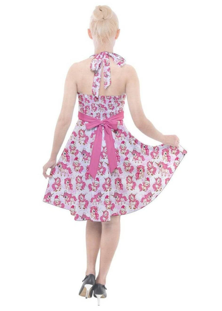 Christmas Unicorns Halter Swing Dress - Poison Arrow Retro