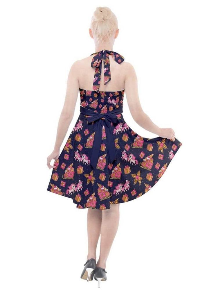 Christmas Unicorns Halter Swing Dress - Poison Arrow Retro