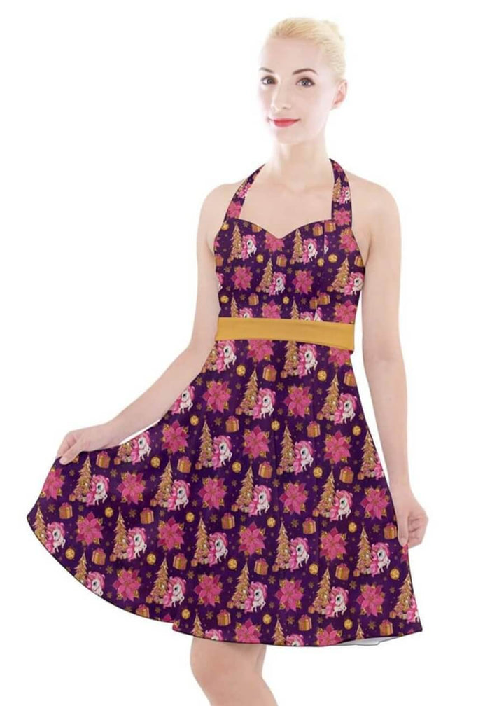 Christmas Unicorns Halter Swing Dress - Poison Arrow Retro