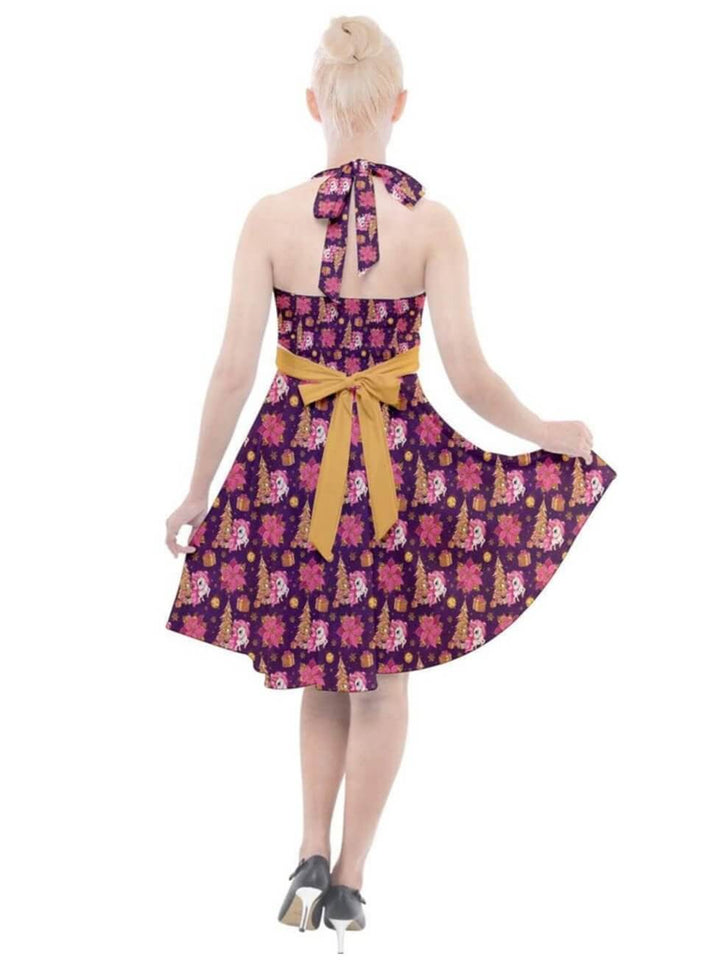 Christmas Unicorns Halter Swing Dress - Poison Arrow Retro