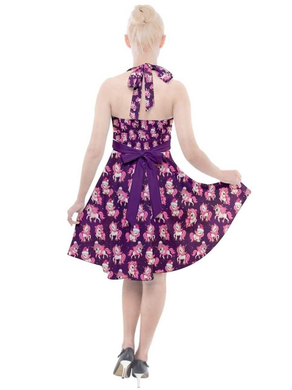 Christmas Unicorns Halter Swing Dress - Poison Arrow Retro