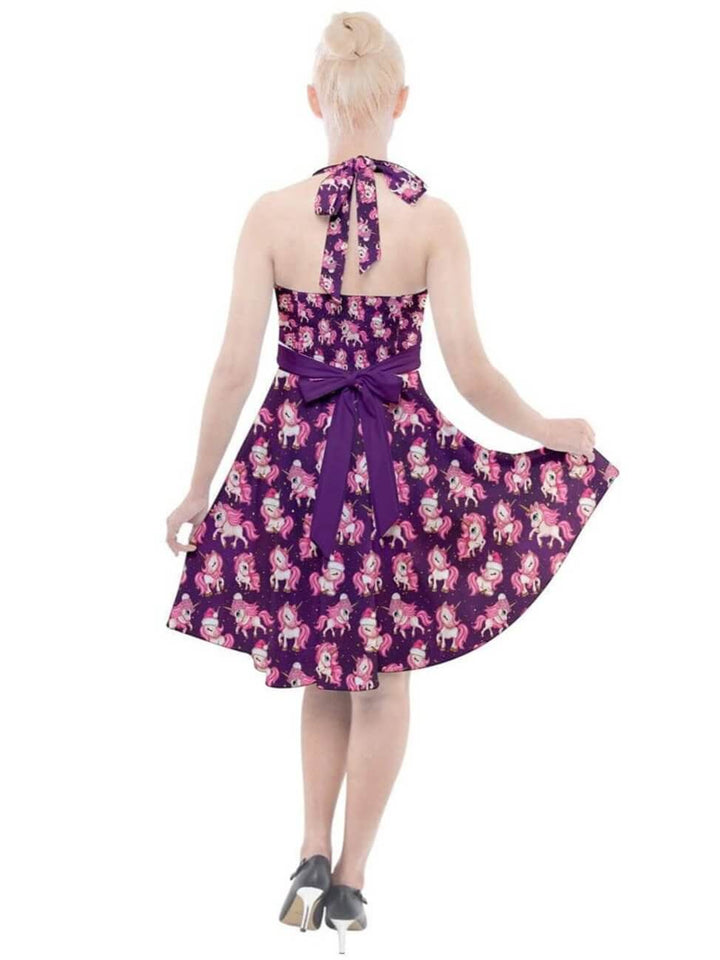 Christmas Unicorns Halter Swing Dress - Poison Arrow Retro