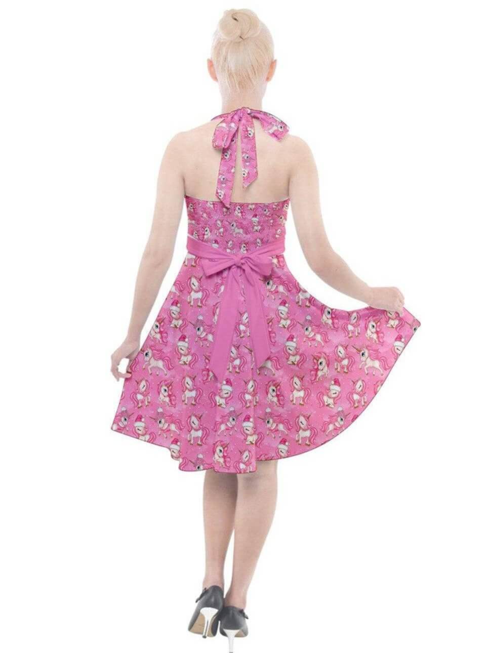 Christmas Unicorns Halter Swing Dress - Poison Arrow Retro