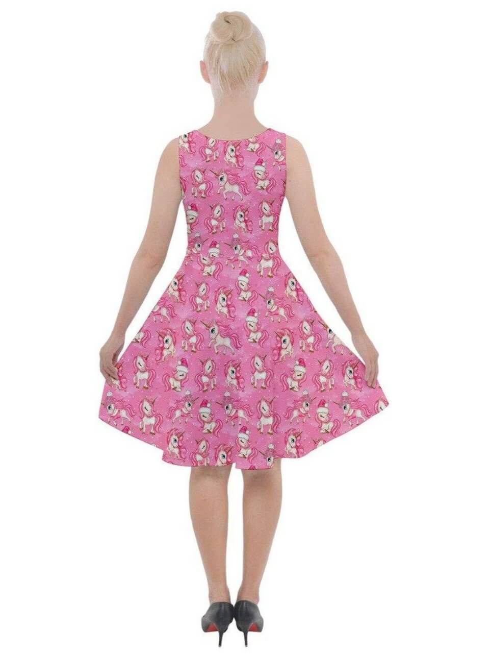 CHRISTMAS UNICORNS Knee Length Skater Dress With Pockets - Poison Arrow Retro