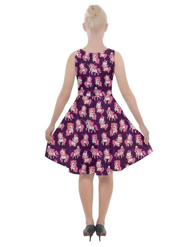 CHRISTMAS UNICORNS Knee Length Skater Dress With Pockets - Poison Arrow Retro