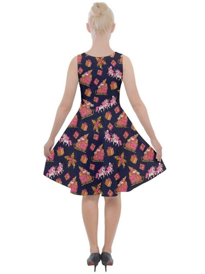 CHRISTMAS UNICORNS Knee Length Skater Dress With Pockets - Poison Arrow Retro