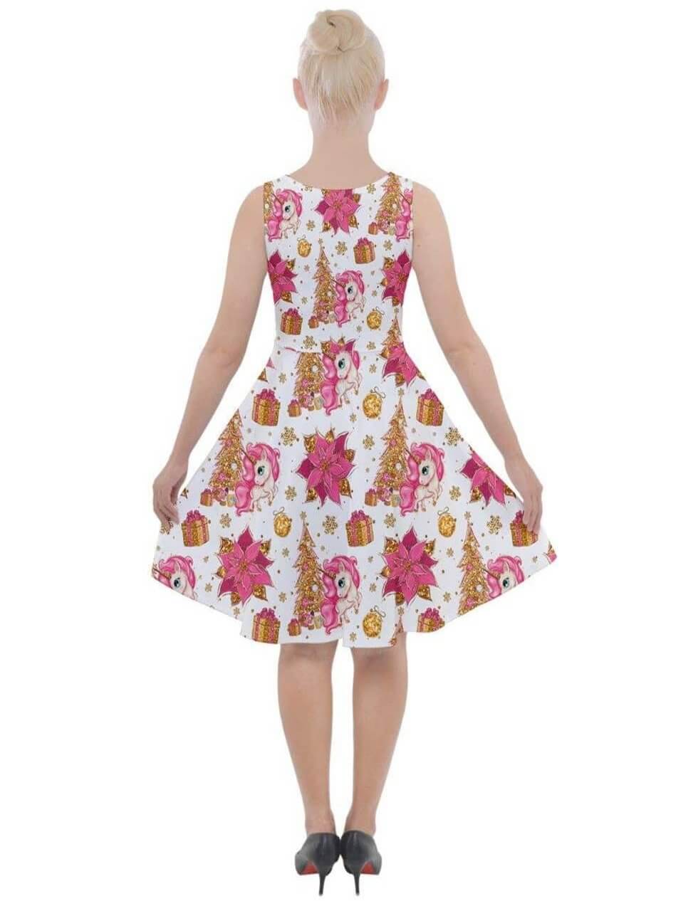 CHRISTMAS UNICORNS Knee Length Skater Dress With Pockets - Poison Arrow Retro