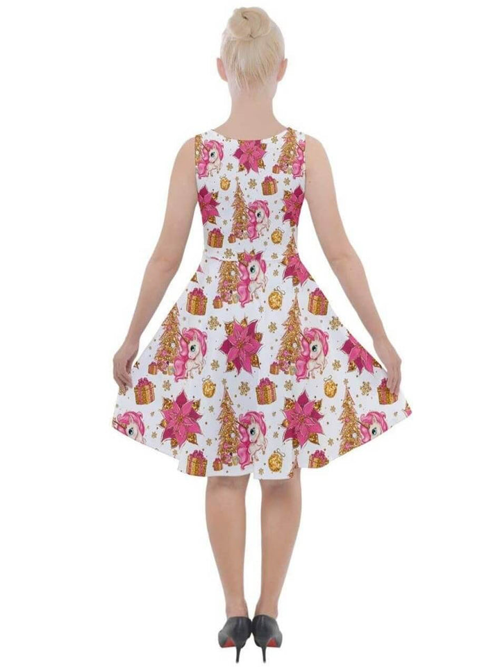 CHRISTMAS UNICORNS Knee Length Skater Dress With Pockets - Poison Arrow Retro