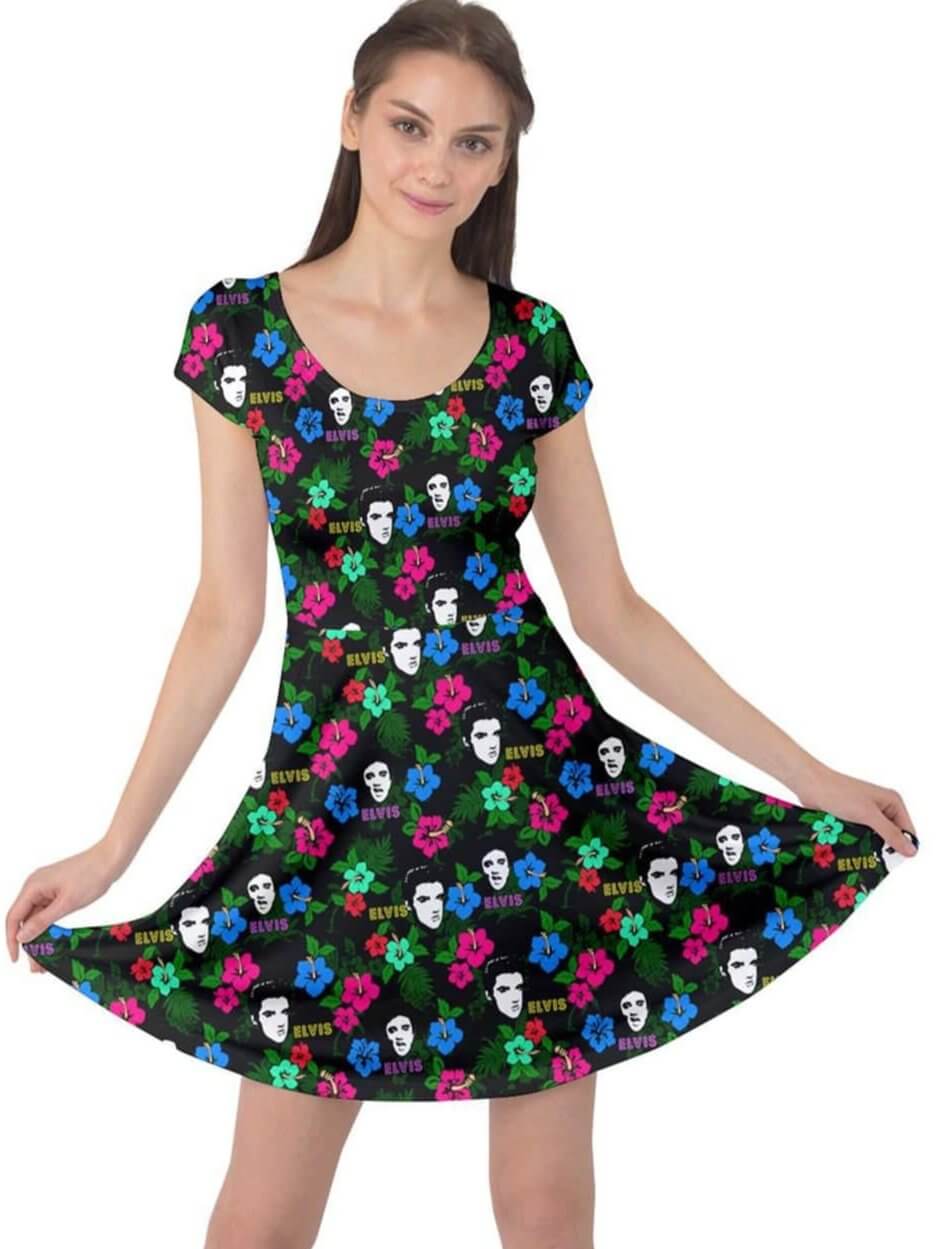 Hawaii Elvis Cap Sleeve Dress - Poison Arrow Retro