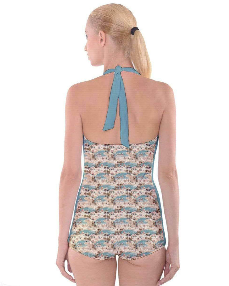 Vintage Vacation Boyleg Halter Swimsuit