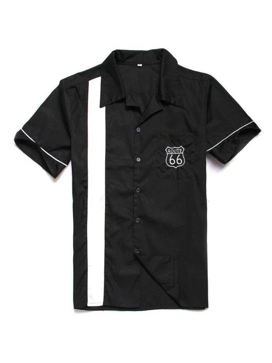Route 66 bowling shirt men's retro rockabilly style – retro mens button ups for men Australia – back view