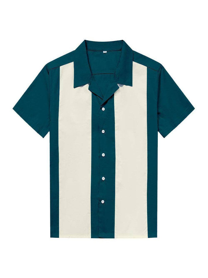 Mens Vintage Style Bowling Dress Shirt - TEAL/IVORY - Poison Arrow Retro