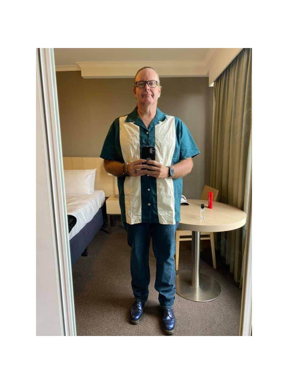 Mens Vintage Style Bowling Dress Shirt - TEAL/IVORY - Poison Arrow Retro