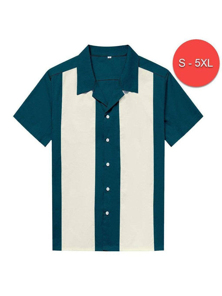 Mens Vintage Style Bowling Dress Shirt - TEAL/IVORY - Poison Arrow Retro