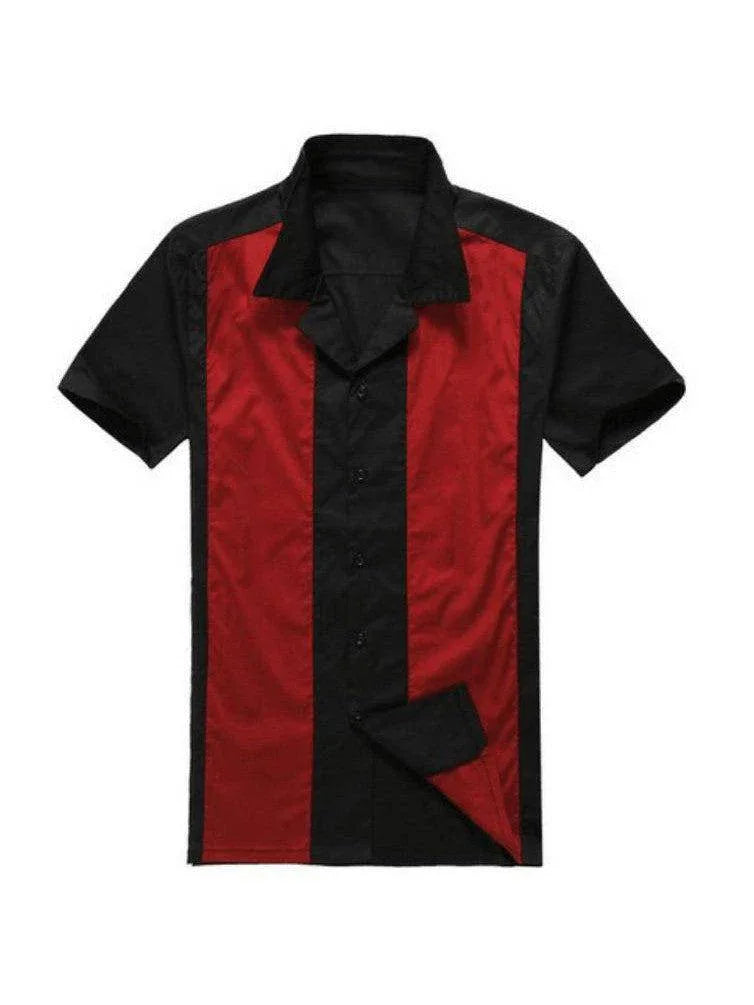 Red twin panel bowling shirt men's retro rockabilly – retro mens button ups for men Australia – back view