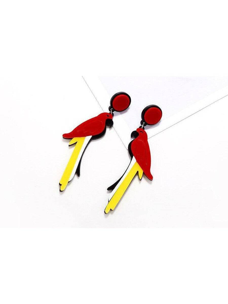 PARROTS (RED/YELLOW) Acrylic Drop/Dangle Stud Post Earrings - Poison Arrow Retro