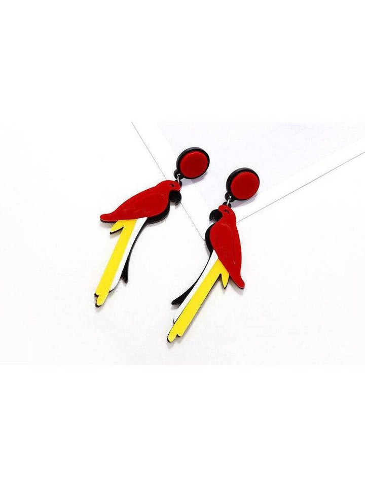 PARROTS (RED/YELLOW) Acrylic Drop/Dangle Stud Post Earrings - Poison Arrow Retro