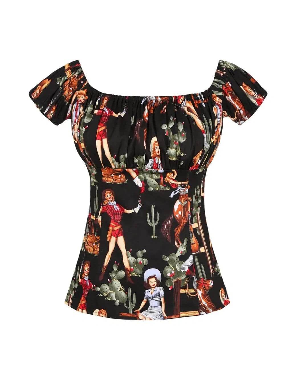 Cowgirl Black Peasant Style Top - Poison Arrow Retro