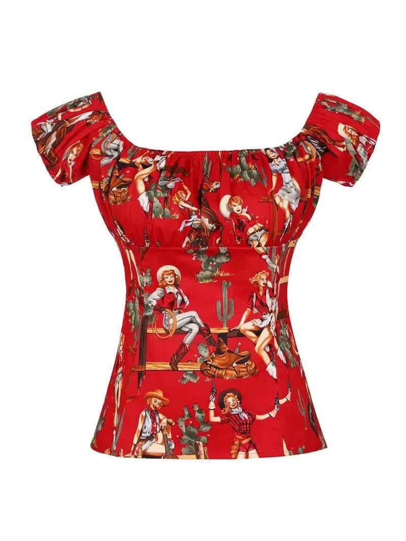 Cowgirl Red Peasant Style Top - Poison Arrow Retro