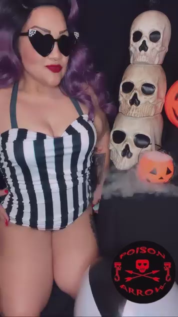 Mindy Morbs Monochrome Stripe Glamour Swimsuit - Limited Edition Collab