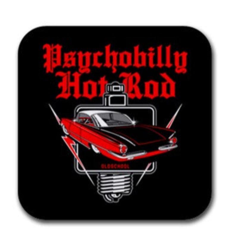 Psychobilly Hotrod Rubber Square Coaster (4 pack)