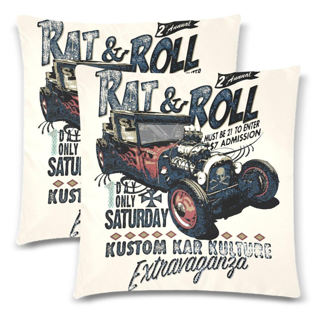 Rat & Roll Throw Pillow Cover 18"x 18" (Twin Sides) (Set of 2)