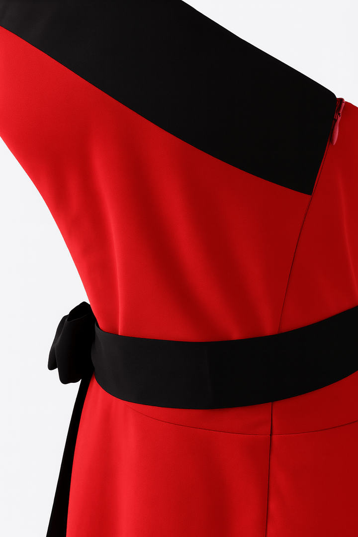 Red Corset Rockabilly Swing Dresses featuring a bold red and black design with adjustable corset back and sleek tie.