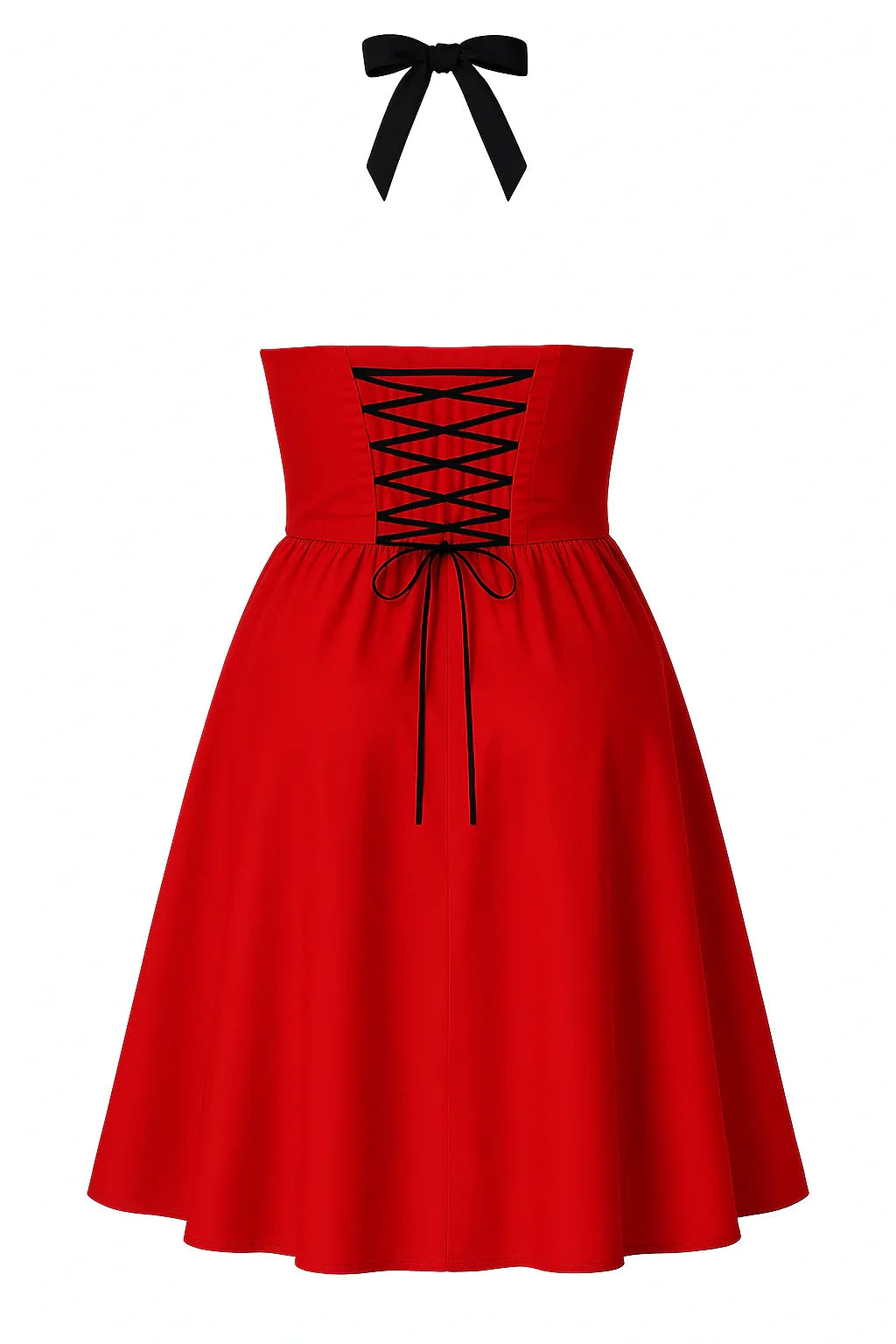 Red & Black Halter Swing Dress Plus Size  1950s Vintage Style
