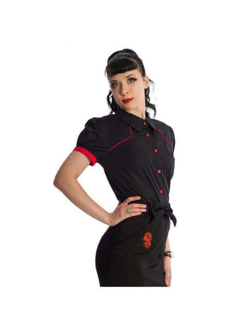 Borsa Vintage Anni '50 Banned Apparel, PU Lucido Rosso, Con Fiocco E Tracolla Regolabile, Stile Rockabilly