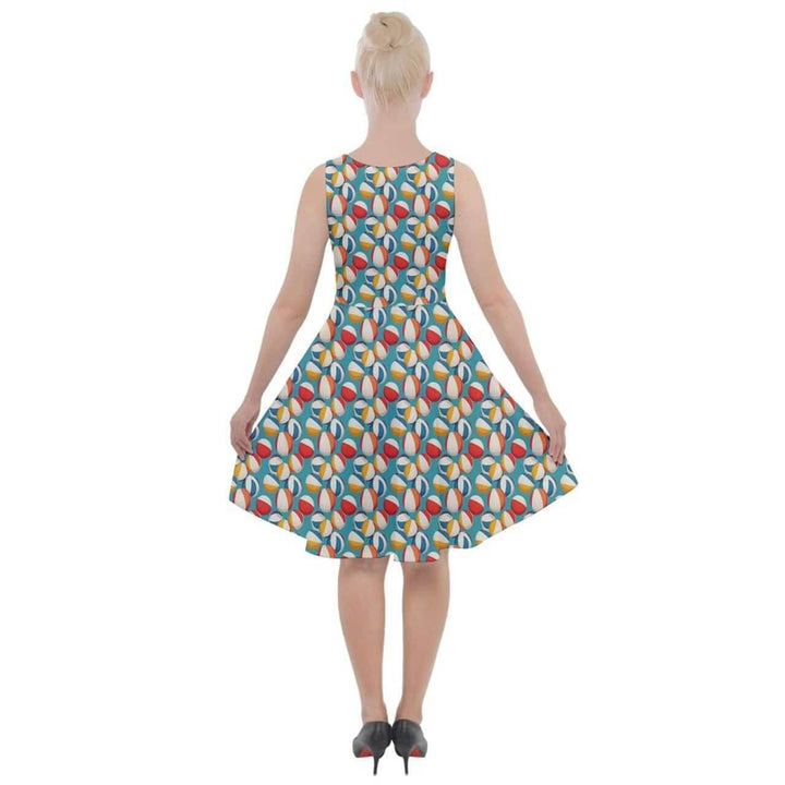 Retro Beach Balls Knee Length Skater Dress With Pockets - Poison Arrow Retro
