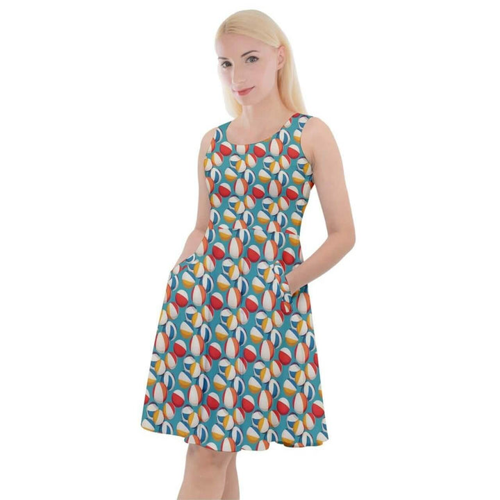 Retro Beach Balls Knee Length Skater Dress With Pockets - Poison Arrow Retro