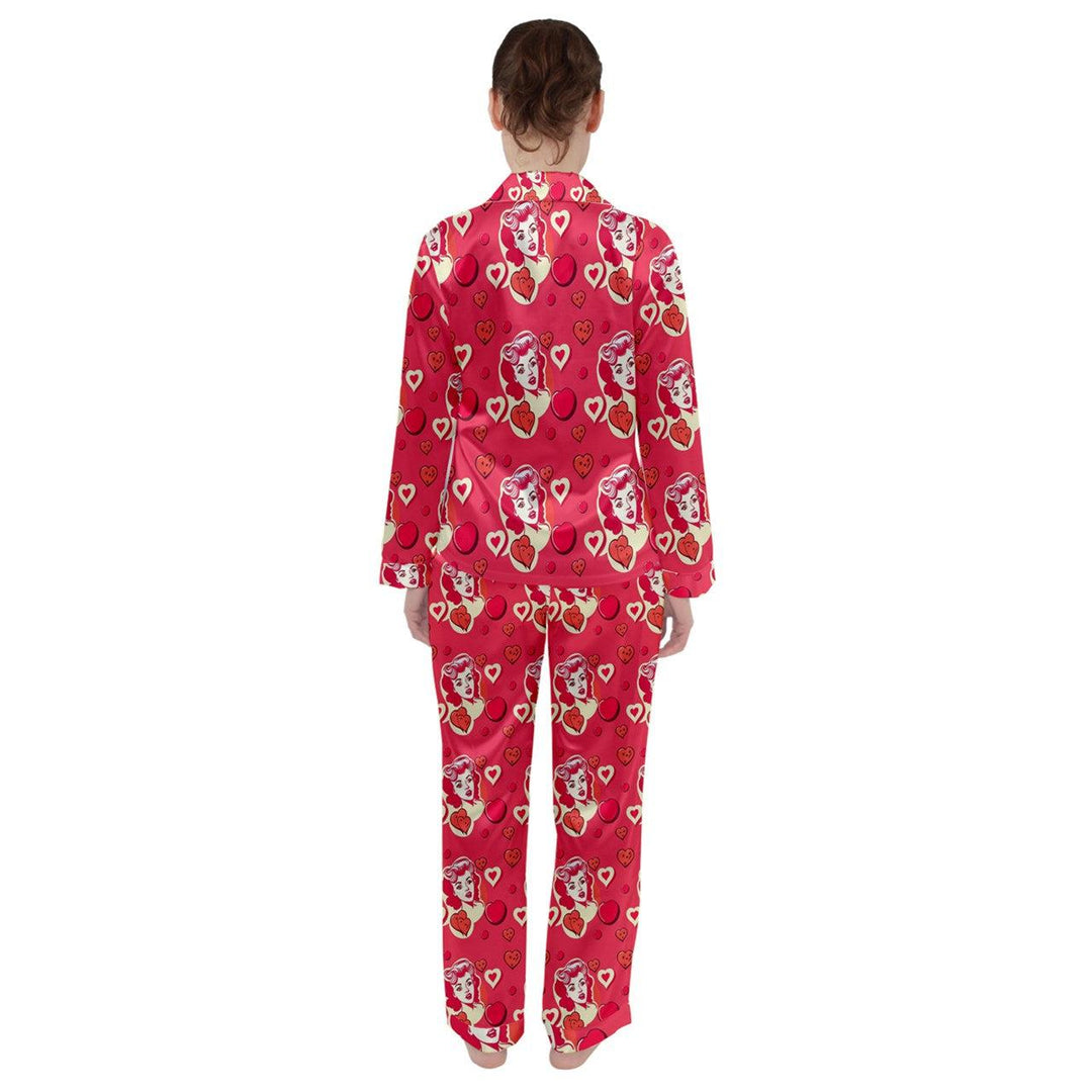 Retro Romance Women's Long Sleeve Satin Pyjamas Set