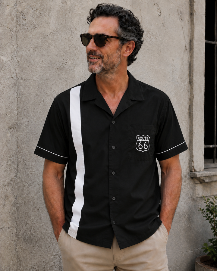 Route 66 bowling shirt men's retro rockabilly style – retro mens button ups for men Australia