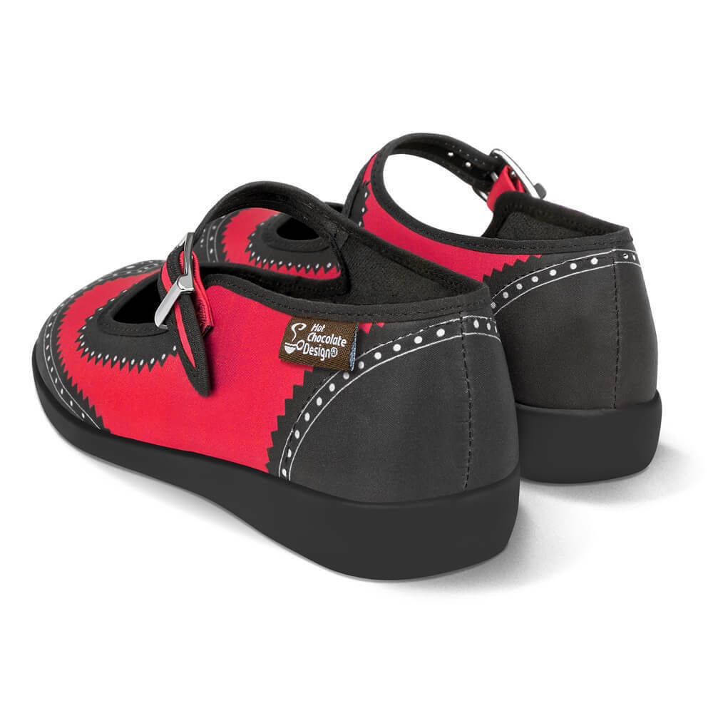 Hot Chocolate Design Brogue in Carmine, vibrant red & black mary jane shoes for comfort and style.