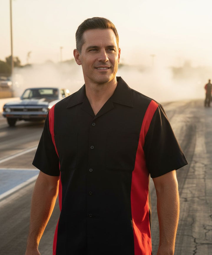 Mens Vintage Style Bowling Dress Shirt - Side Panel