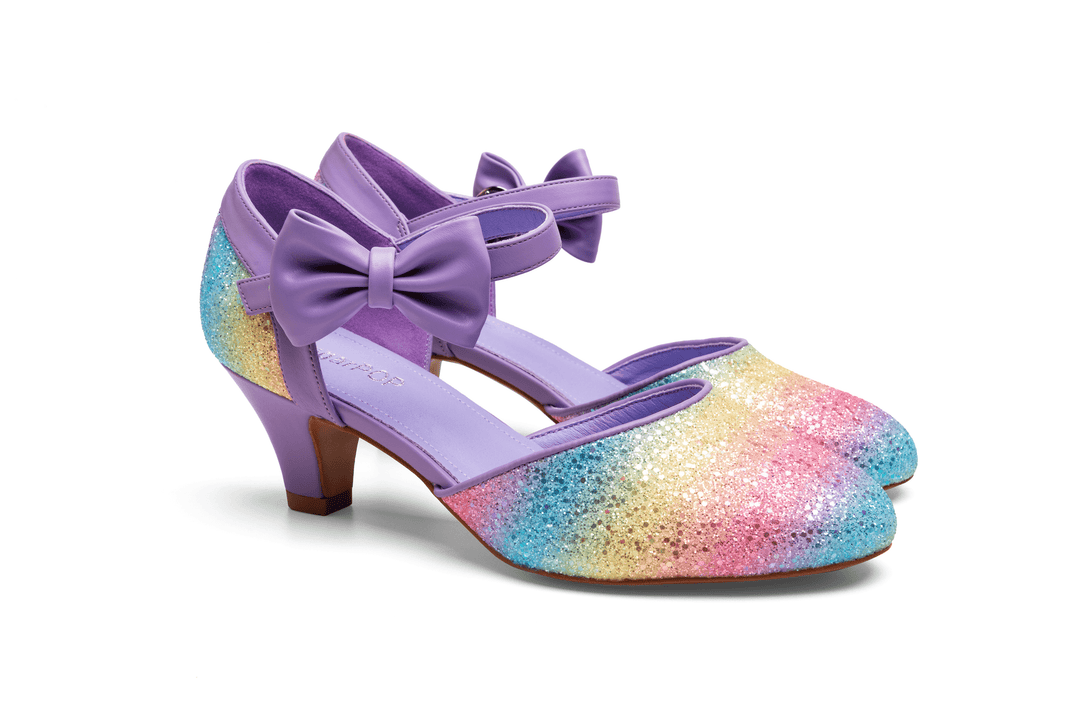 SugarPOP Pasarela colorful glitter shoes with purple bows perfect for kids' fashion.