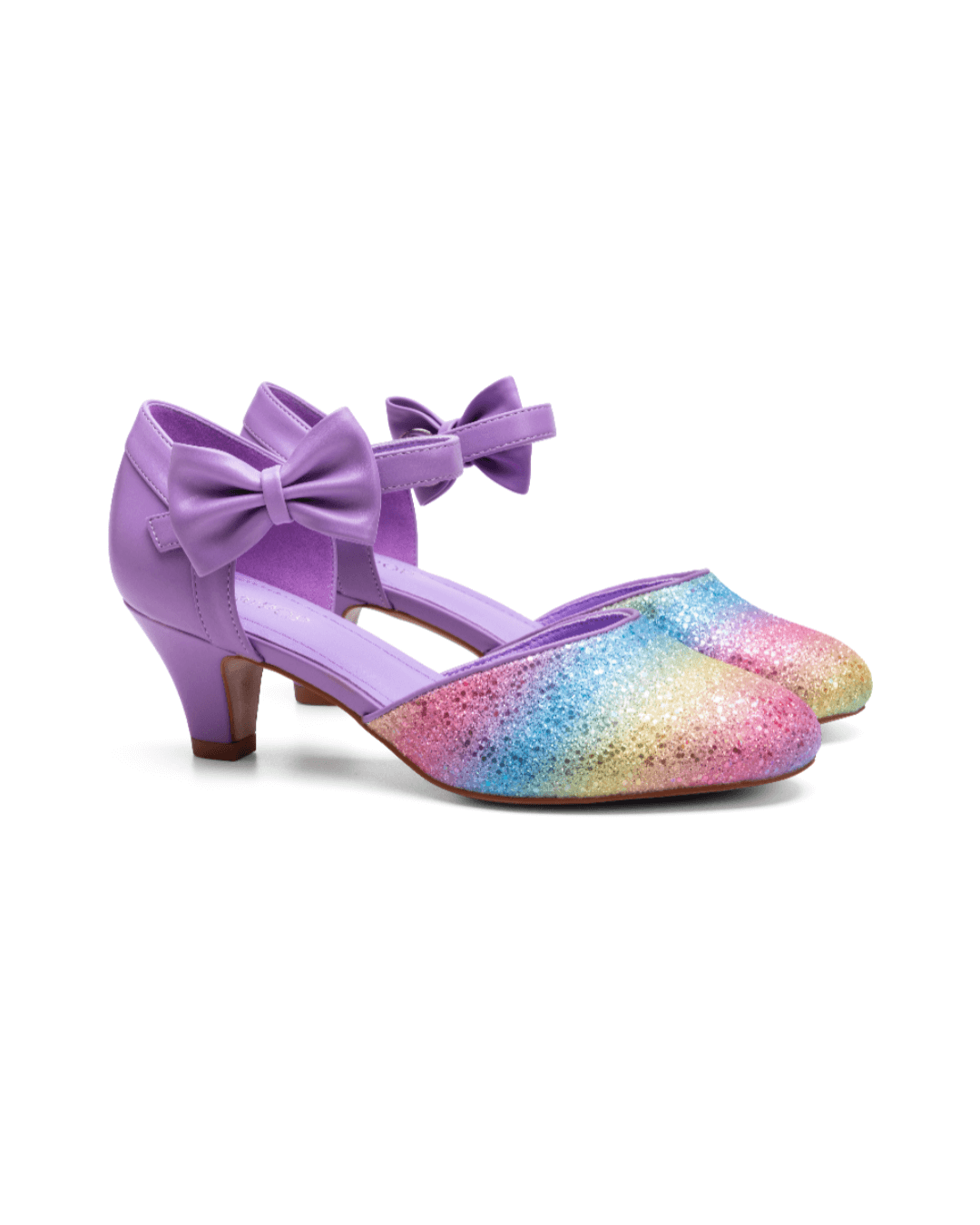 SugarPOP Pasarela - Lilac shoes with rainbow glitter and purple bows, perfect for stylish occasions.