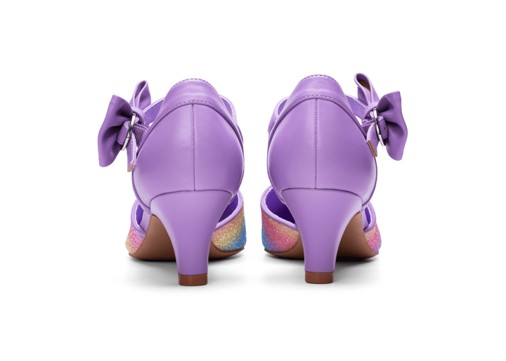 SugarPOP Pasarela - Lilac back view of purple shoes with bows and colorful heels.