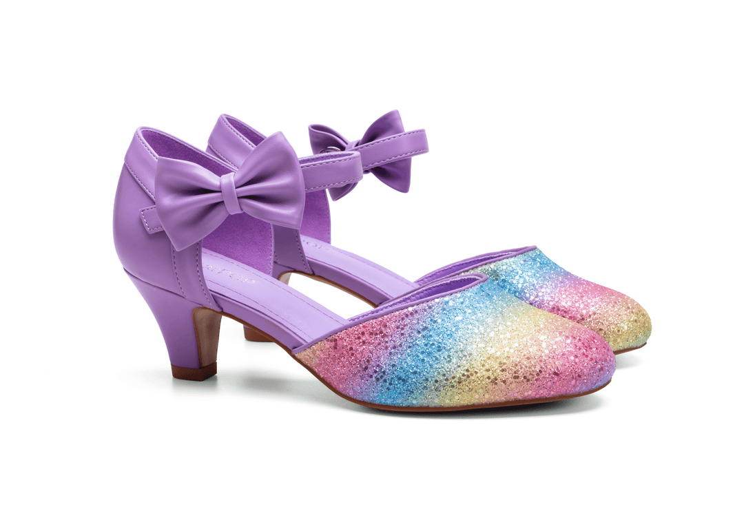 SugarPOP Pasarela - Lilac | Sparkly rainbow design shoes with purple accent bows and a stylish heel.