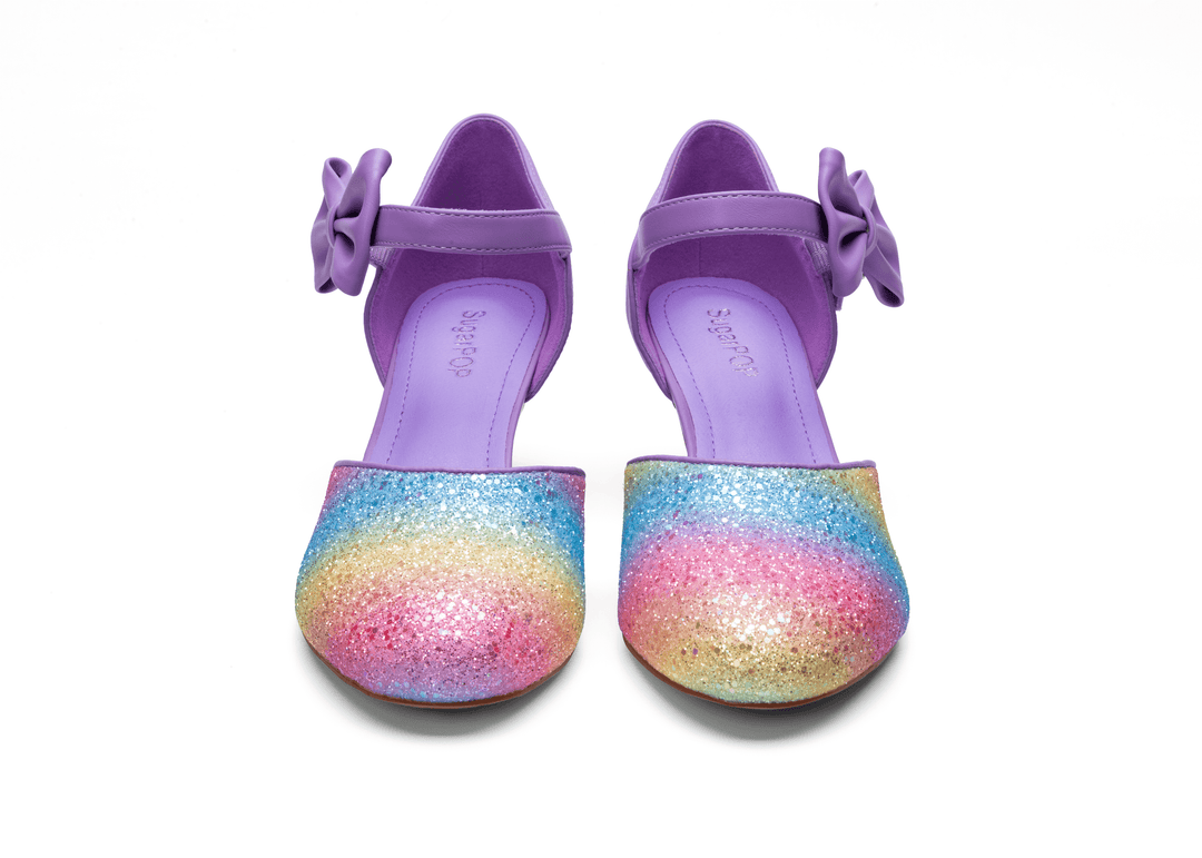 SugarPOP Pasarela - Lilac shoes with colorful glitter design and bow detail.