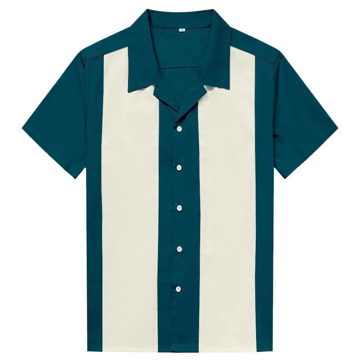 Chemise de bowling homme Teal & Ivoire style rétro Rockabilly à empiècements