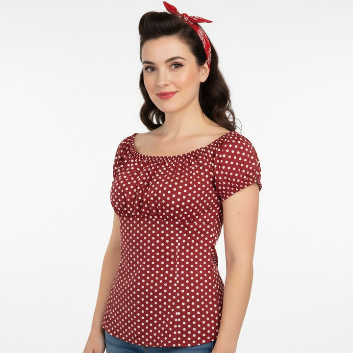 Red Polka Dot Peasant Style Top