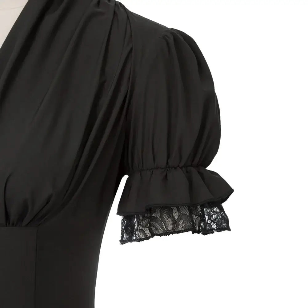 Victorian Ruffle Lace Puff Sleeve Blouse featuring short puff sleeves and delicate lace detailing