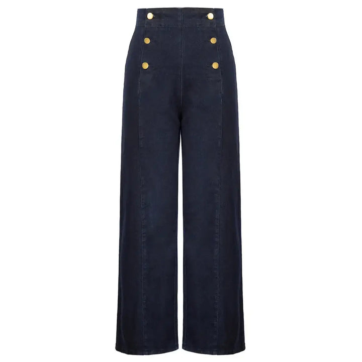 Vintage Wide-Leg Jeans [IN STOCK] featuring a high waist and button-up front for a classic vintage look.